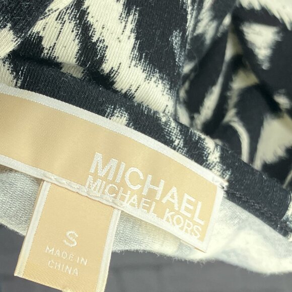 Michael Kors Small S Black Zebra Print Scoop Neck Rhinestone Logo Stretch Top - Picture 3 of 3
